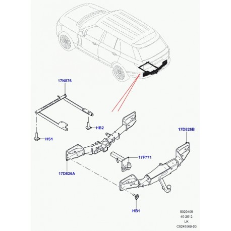 Land rover support crochet de remorquage Range L405 (LR036694)