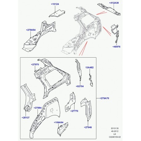 Land rover renfort panneau lateral arrière Range L405 (LR036828)