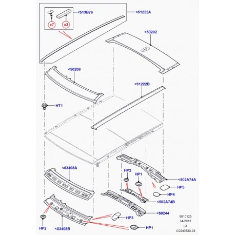 Land rover renfort panneau de pavillon Range L405,  Sport (LR037209)