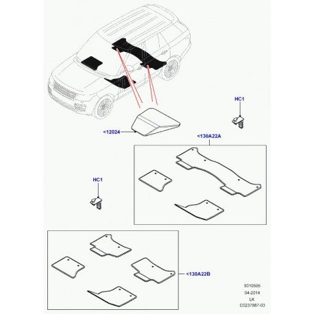 Land rover tapis plancher moquette ensemble Range L405 (LR037784)