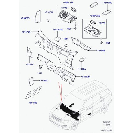 Land rover isolant montant a Range L405,  Sport (LR037806)