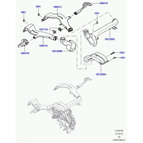 Land rover conduit d'air place pour pieds Range L405 (LR038629)