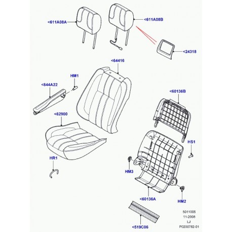 Land rover garnissage dossier de siege Range L322 (LR039275)