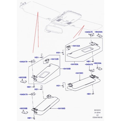 Land rover couv-support fixation pare-soleil Range L405,  Sport (LR040292)