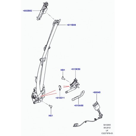 Land rover ceinture de securite et enrouleur Range L405 (LR040480)