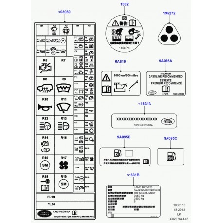 Land rover label fuse identification Range L405 (LR041249)