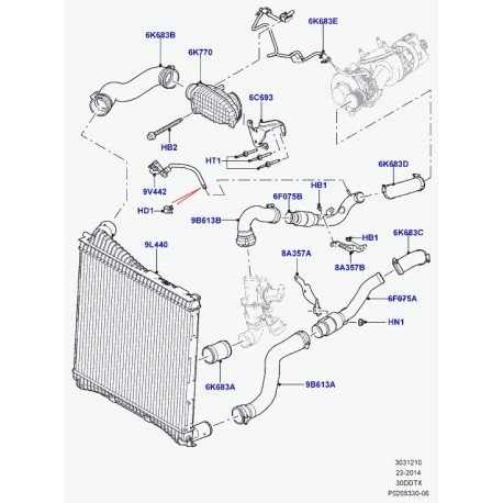 Land rover support flexible refroidissement Range Sport (LR042148)