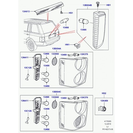 Land rover tube mise a l'air libre-lampe Range L322 (LR043152)