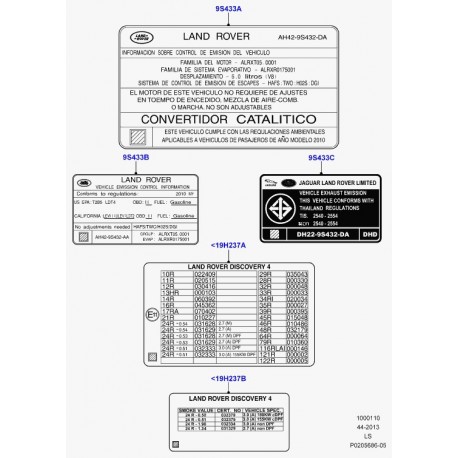 Land rover etiquette emissions Discovery 3 (LR043738)