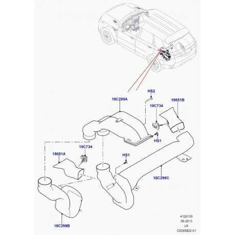 Land rover conduit d'air place pour pieds Range Sport (LR044014)