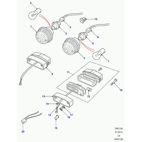 Land rover cable eclaireur plaque police Defender 90, 110, 130 (LR044087)