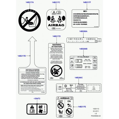 Land rover decalcomanie refrigerant Discovery 3 (LR044164)