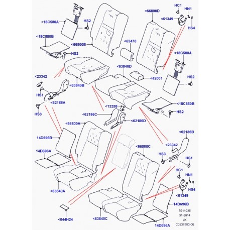 Land rover matelassure coussin de siege arrière Range L405 (LR045782)