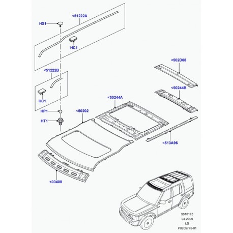 Land rover brancard lateral depavillon Discovery 3 (LR048577)