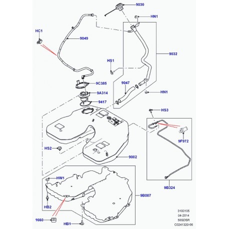 Land rover tuyau vapeurs de combustible Range L405,  Sport (LR053462)