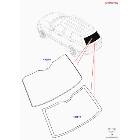 Land rover glace panneau arriere Range L405 (LR057678)