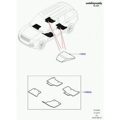 Land rover tapis plancher moquette ensemble Range L405 (LR058571)