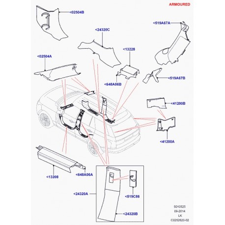 Land rover tole interieure montant b Range L405 (LR059497)