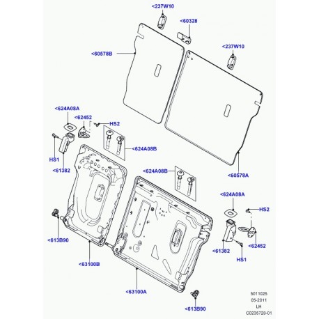 Land rover cadre maintien dossier siege arrière Evoque (LR064933)