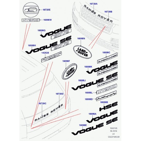 Land rover embleme plastique Range L405 (LR066696)