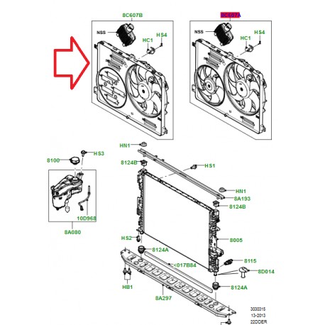 Land rover ens moteur/vent.-refroid. moteur (LR100366)