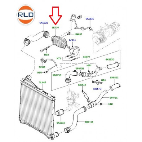 Land rover resonateur intercooler Discovery 3, Range Sport (LR014212)