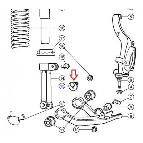 Mopar vis fixation bras inférieur avant sur berceau (6508907AA)