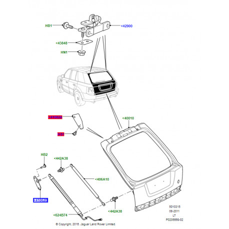 Land rover support verin de hayon droit motorise (LR095810)