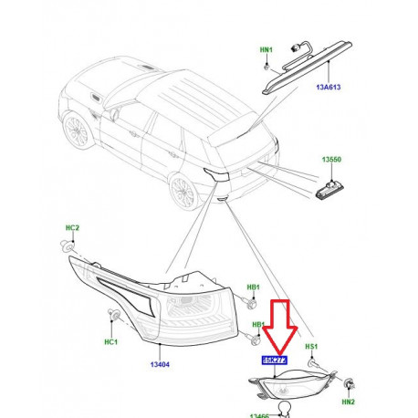 Land rover feu-brouillard ar droit (LR095708)