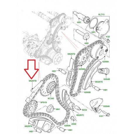 Land rover guide-chaine primaire superieur de distribution (LR073756)