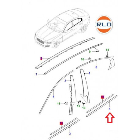 Jaguar lecheur vitre exterieur arriere droit (T4N13627)