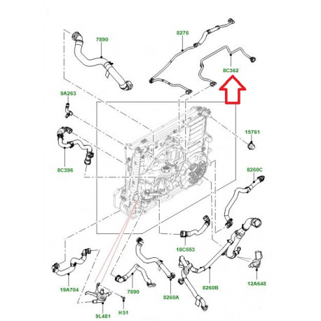 Land rover Flexible radiateur du vase expansion au moteur (LR138360LR)