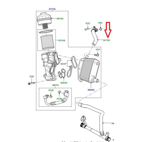 Land rover tube d'huile ET refroidisseur huile (LR001442LR)