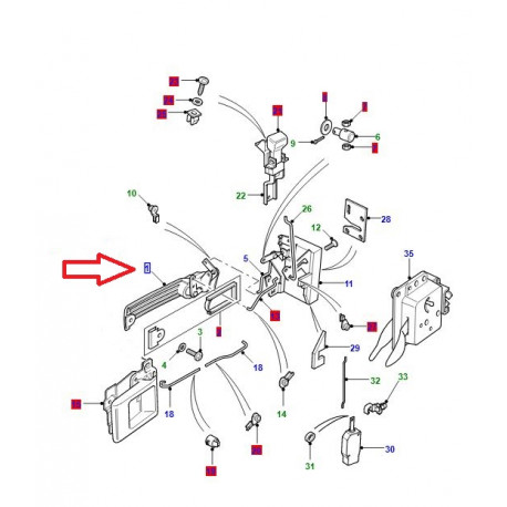 Land rover poignee extérieure droite de porte Defender 90, 110 (LR066528)