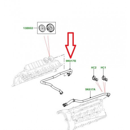 Land rover tube reniflard droit Range Sport (LR010867)