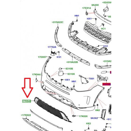 Land rover Calandre inferieur dans parechoc avant (LR127551LR)