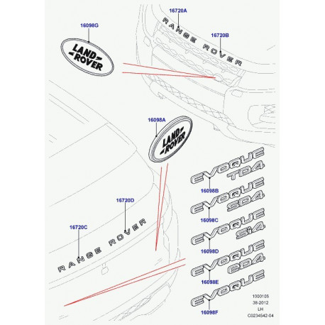 Land rover embleme ROVER plastique Evoque (LR026395)