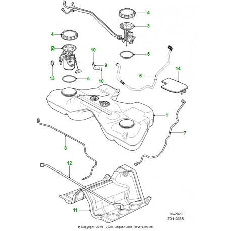 Jaguar assemblage emetteur et tuyau de sortie S-Type,  XF X250,  XJ6 X350,  XJ6 X358,  XJ8 X308 (XR857987)