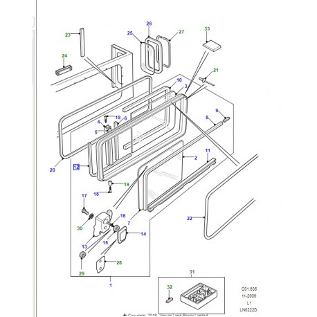 Land rover bande calage caout entour glace (CQW000010)