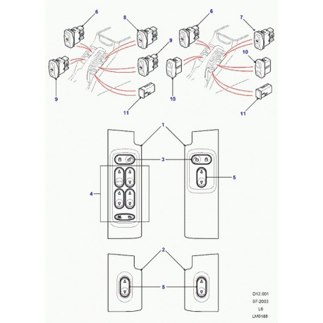 Land rover interrupteur cmmde gl. porte-sple Discovery 2 et Freelander 1 (YUF101521PUY)