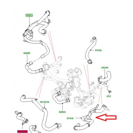 Land rover tuyau flexible de sortie d'eau (LR087237LR)