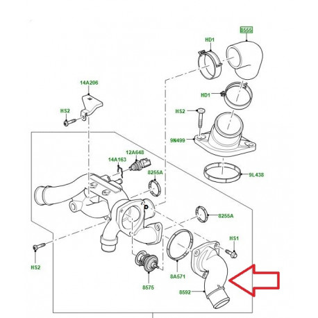 Land rover tubulure de sortie d'eau Range (LR007605)