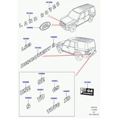 Land rover embleme plastique Discovery 3 LR3 (DAB500220LQV)